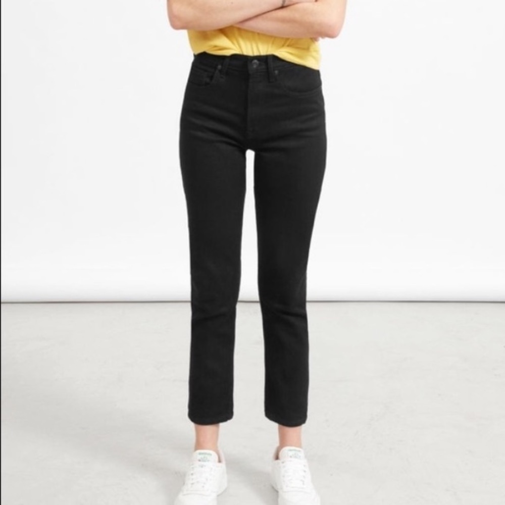 Everlane High Rise Slim Straight Ankle Jean Black 24